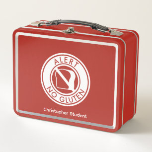 GLUTEN Allergy Alert & Name Metal Lunch Box