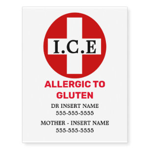 Gluten allergy warning healthcare DIY Temporary Tattoos