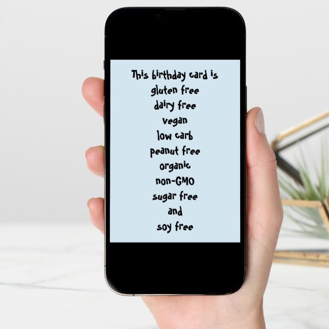 Gluten Dairy Sugar Soy Carb Free Funny Birthday Card (Front Digital)