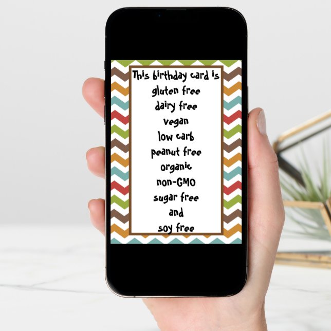 Gluten Dairy Sugar Soy Carb Free Funny Birthday Card (Front Digital)