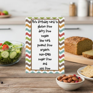 Gluten Dairy Sugar Soy Carb Free Funny Birthday Card