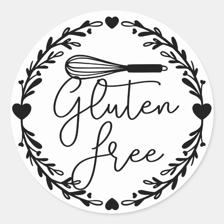 Gluten Free Bakery Whisk & Wreath Black & White Classic Round Sticker