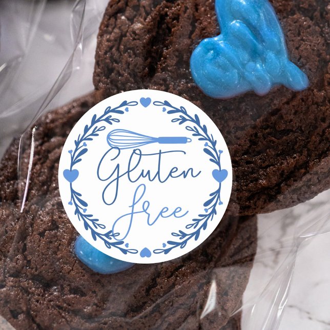 Gluten Free Bakery Whisk & Wreath Blue Classic Round Sticker (Gluten Free Bakery Whisk & Wreath Blue Classic Round Sticker)