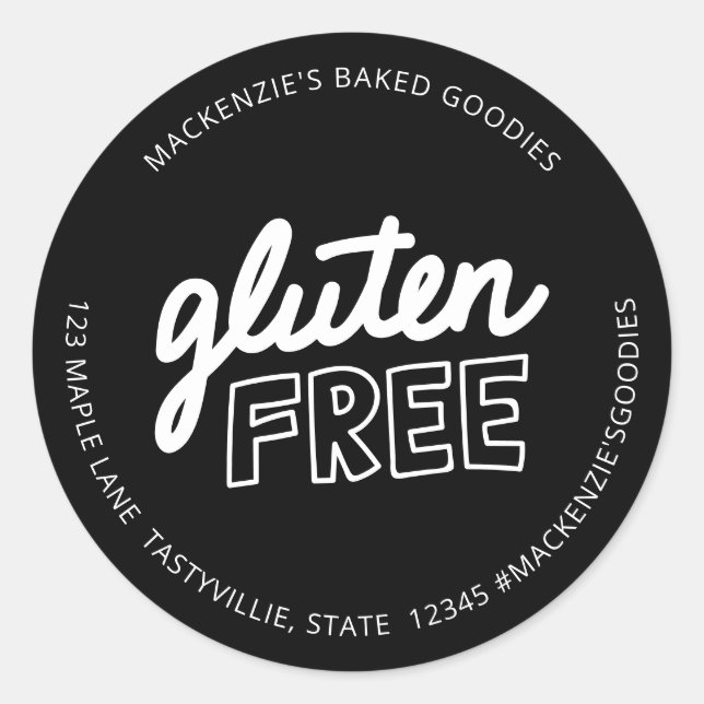 Gluten Free Black & White Typography  Classic Round Sticker (Front)