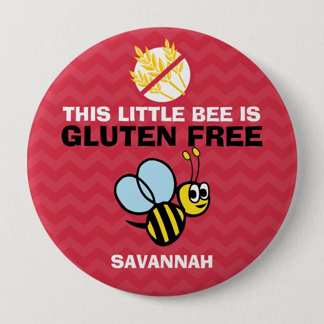 Gluten Free Bumble Bee Red Button for Celiac Alert (Front)