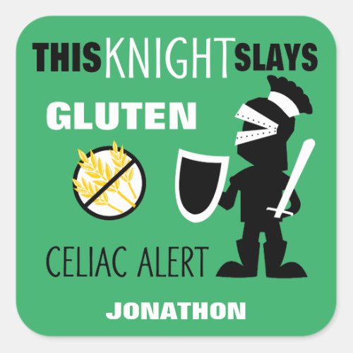 Gluten Free Celiac Alert Green Knight Kids Square Sticker