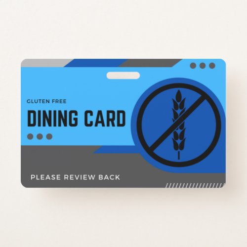 Gluten Free Dining Card  Restaurant Safety Blue Badge