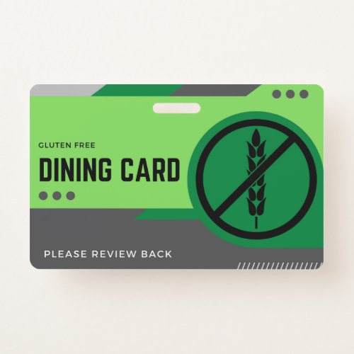 Gluten Free Dining Card  Restaurant Safety Card Badge