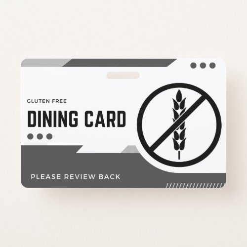 Gluten Free Dining Card Restaurant Safety White Badge