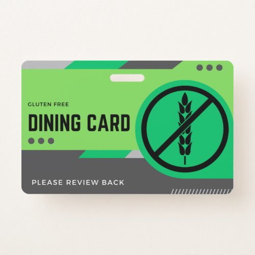 Gluten Free Dining Restaurant Safety Card Badge