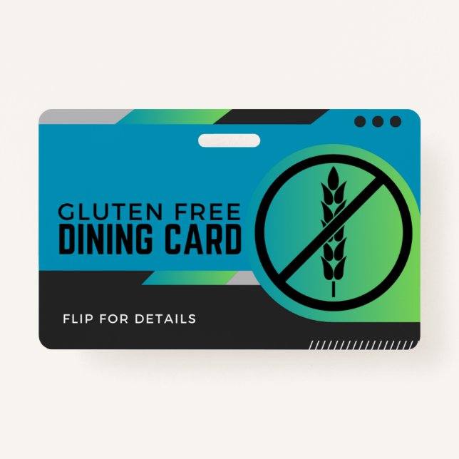Gluten Free Dining Restaurant Safety Card Badge (Front)