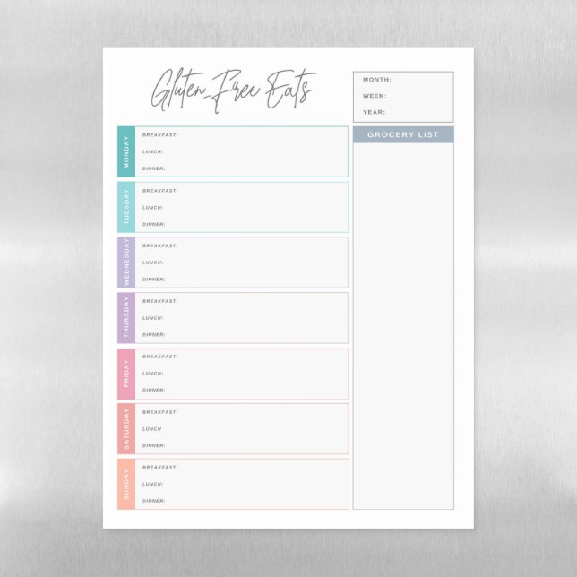 Gluten-Free Family Meal Planner – Reusable Weekly  Magnetic Dry Erase Sheet (Vertical)