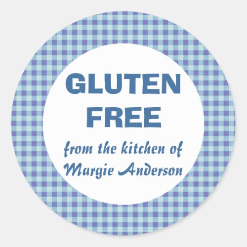 Gluten Free Food Blue Gingham Classic Round Sticker