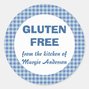 Gluten Free Food Blue Gingham Classic Round Sticker