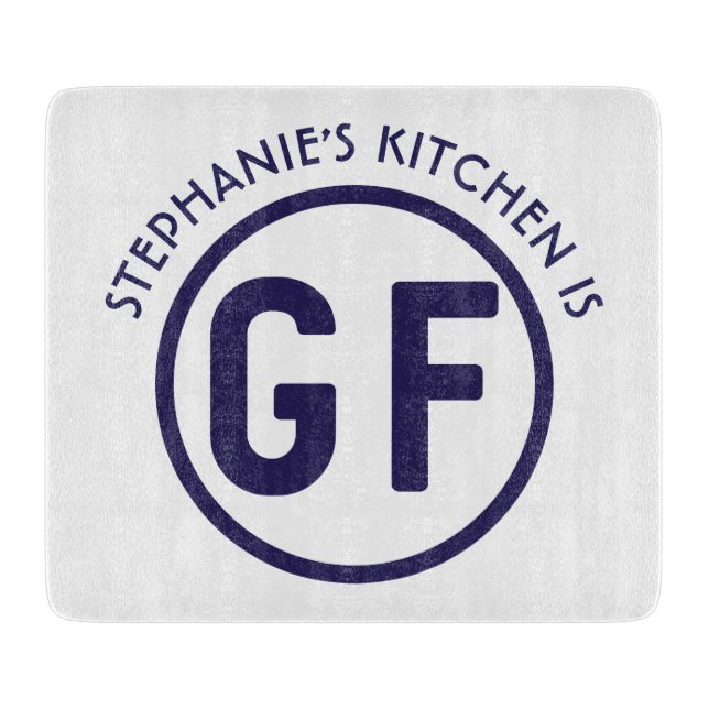 Gluten Free GF Circle Navy Blue Cutting Board (Front)