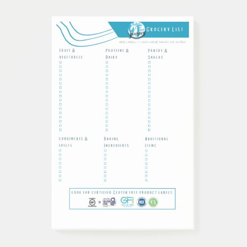Gluten Free Grocery List  Fillable Notepad