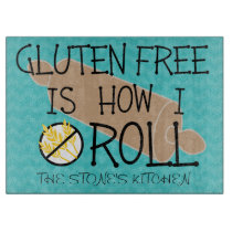 Gluten Free Is How I Roll Teal Chevron Cutting Board