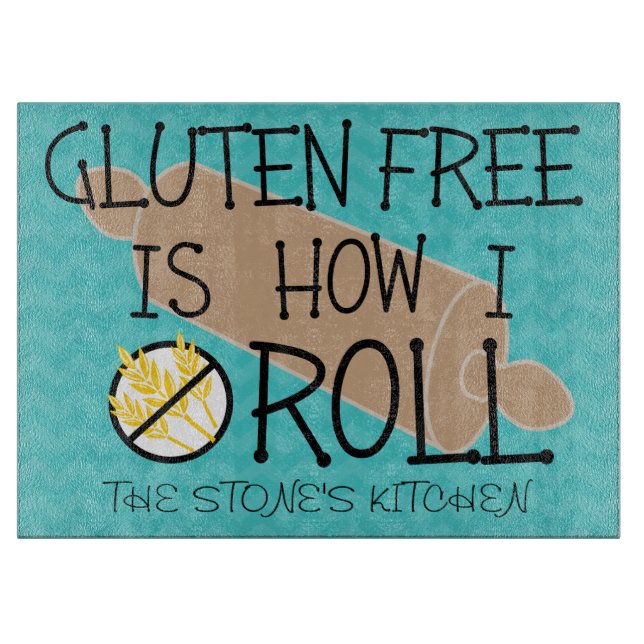 Gluten Free Is How I Roll Teal Chevron Cutting Board (Front)