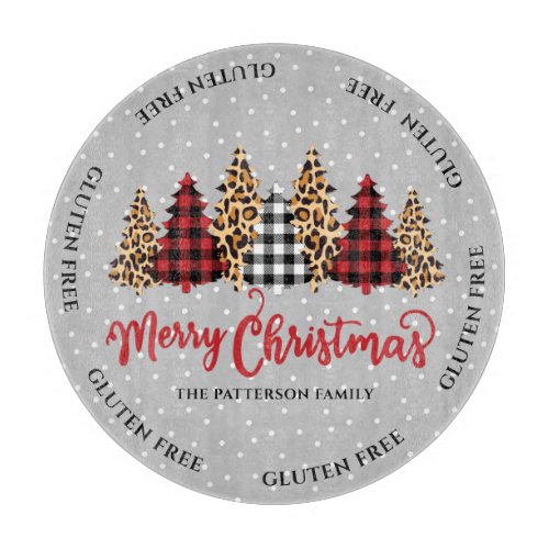 Gluten Free Merry Christmas Trees Plaid Name Cutting Board