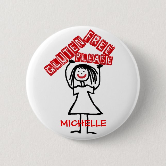 Gluten Free Please Child Cartoon Button (Front)