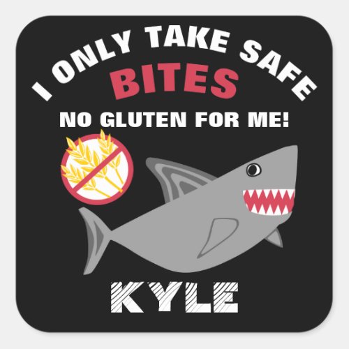 Gluten Free Shark I Take Safe Bites Kids Square Sticker
