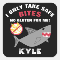 Gluten Free Shark I Take Safe Bites Kids Square Sticker