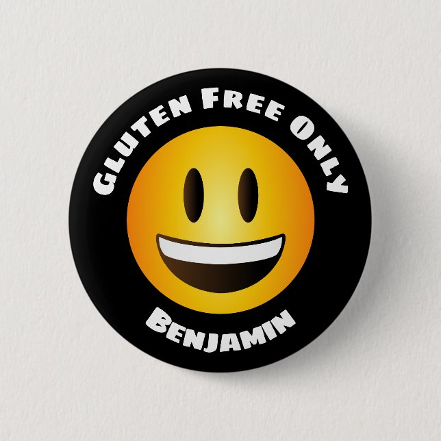 Gluten Free Smiling Emoji Face Button (Front)