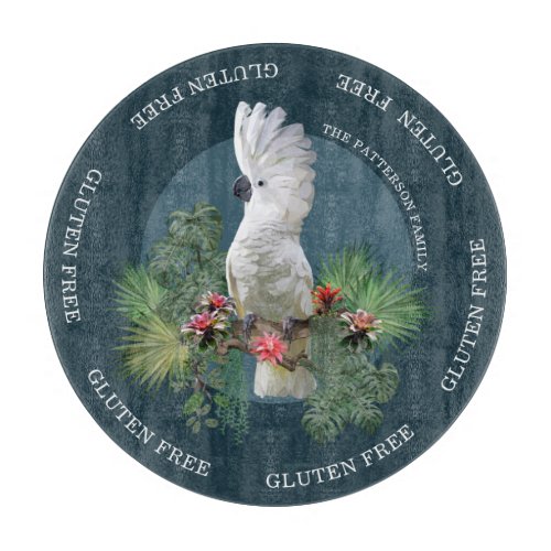 Gluten Free Tropical Cockatoo Floral Personalized Cutting Board