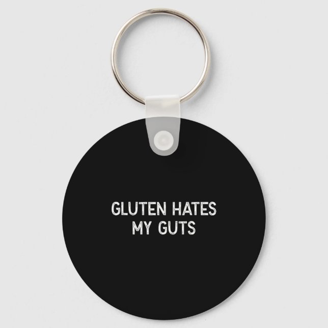 Gluten Intolerance Gluten Hates My Guts Funny Glut Keychain (Front)