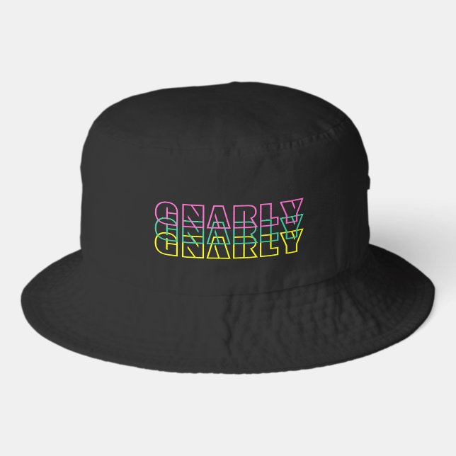 Gnarly 80s retro style neon text bucket hat  (Front)