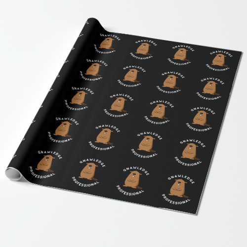 Gnawledge Professional Funny Beaver Pun Dark BG Wrapping Paper