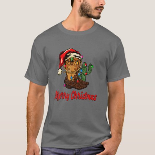 Gnmm Merry Xmas Christmas Cactus Santa Hat Western T_Shirt