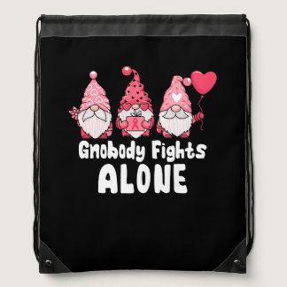 Gnobody Fights Alone Gnomes Funny Breast Cancer Aw Drawstring Bag