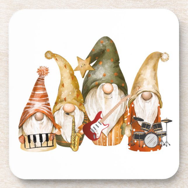 Gnome 4 Piece Band on a  Beverage Coaster (Front)