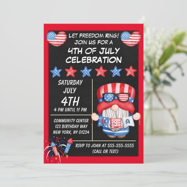 Gnome 4th of July Party Invitation (Standing Front)