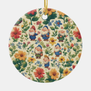 Gnome a flower pattern design ceramic ornament