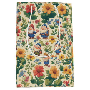 Gnome a flower pattern design medium gift bag