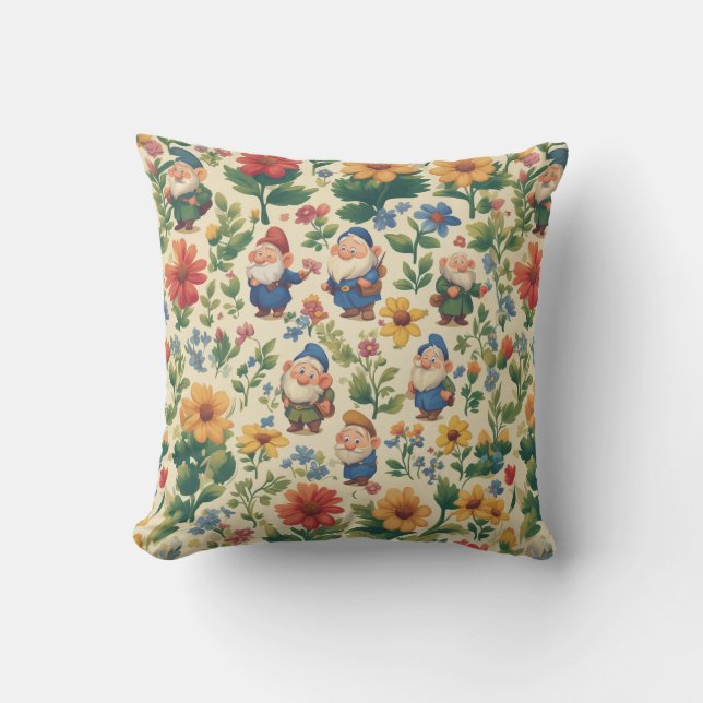 Gnome a flower pattern design throw pillow (Front)