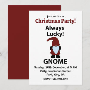Gnome Always Lucky Gnome Christmas Party Invitation