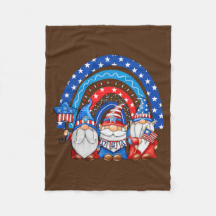 Gnome america Flag Rainbow Gnomes Happy 4th of Fleece Blanket