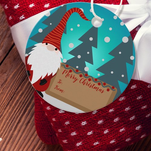 Gnome Amid a Snowy Winter Landscape Christmas Favor Tags