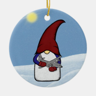 Gnome and C-130 Ceramic Ornament