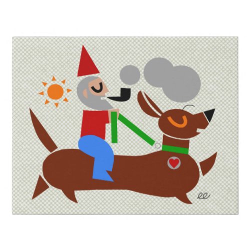 Gnome and Dachshund Faux Canvas Print