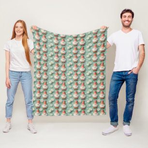 Gnome and Daisy Seamless Pattern Garden Design Fleece Blanket