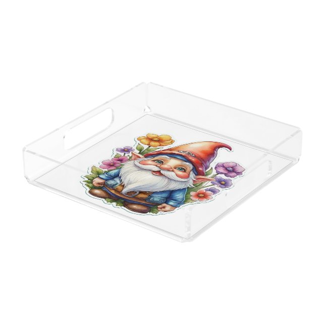 Gnome And Flowers 1 Acrylic Tray (Angled)