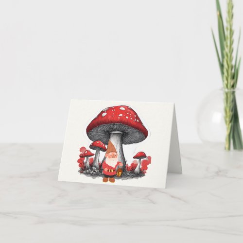 Gnome and Giant Red Mushrooms  Card