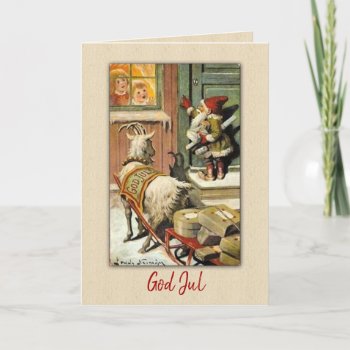 Gnome And Goat Sweden Tomte Nisse Holiday Card by WhimsicalArtwork at Zazzle