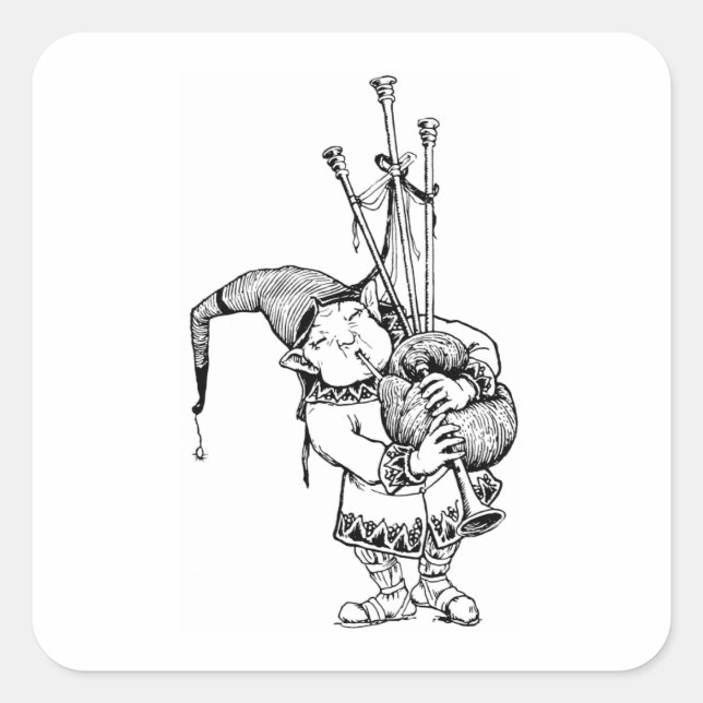Gnome and His Bagpipes Square Sticker (Front)