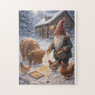 Gnome and mini Highland cow Jigsaw Puzzle