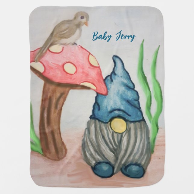 Gnome and Mushroom baby blanket (Front)